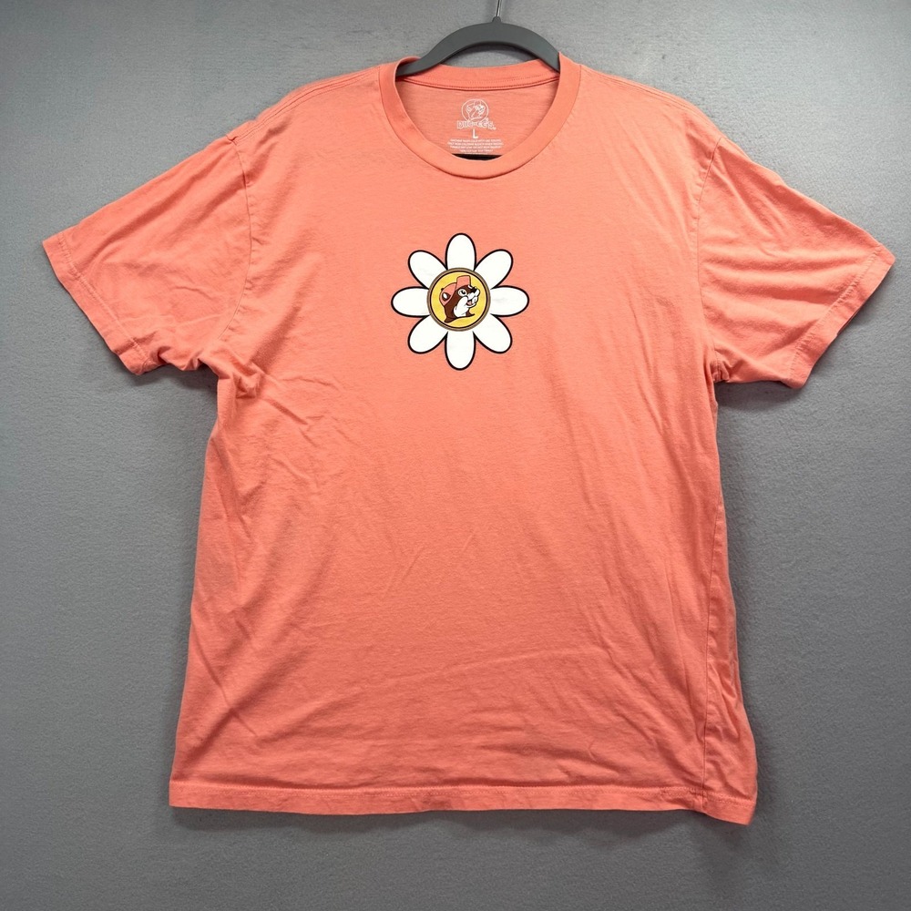 Buc-ee's More Worry Less Floral T Shirt Men Large Orange Floral Short Sleeve Tee